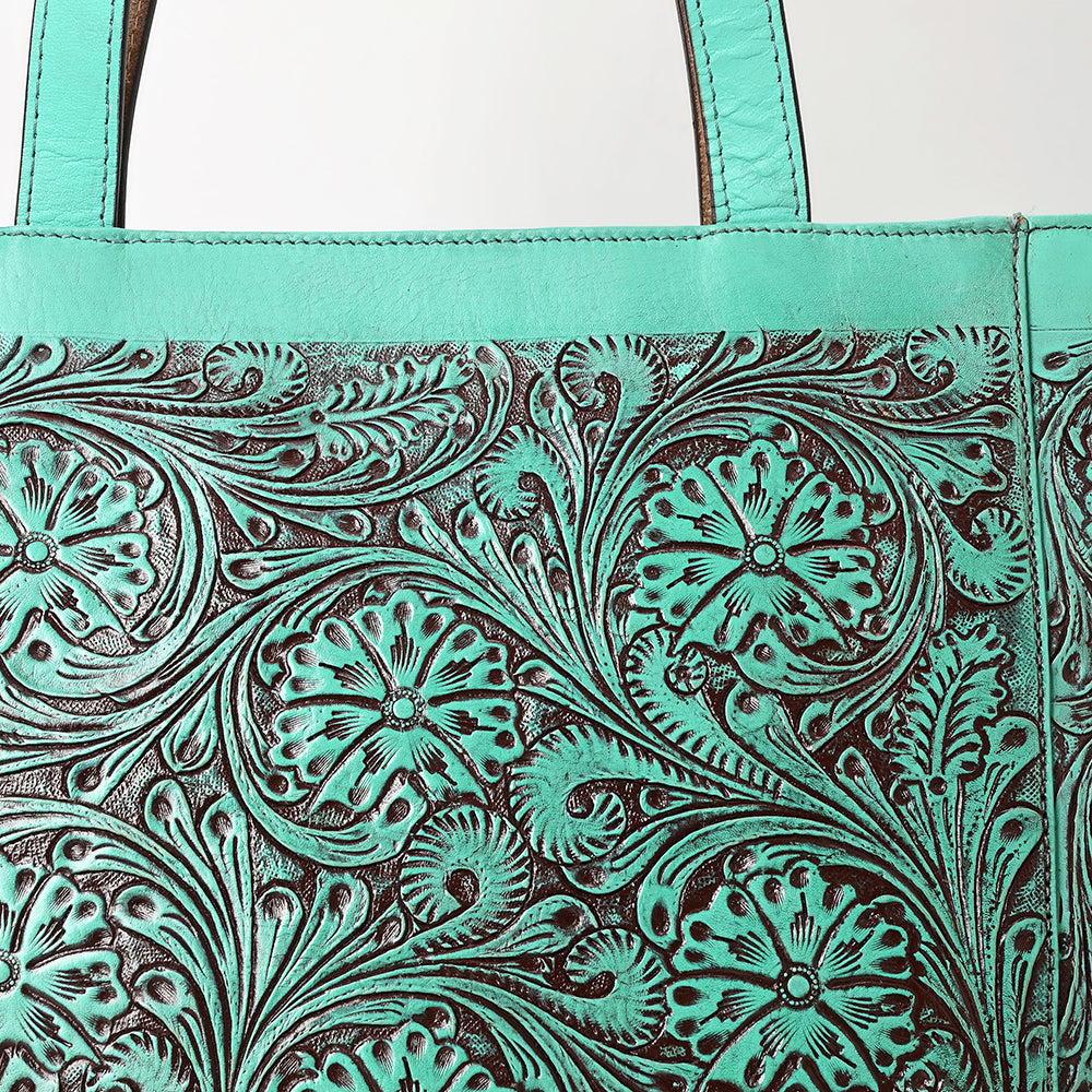 ADBGZ825 Hand-Tooled Leather Western Tote Bag - Large Floral Design