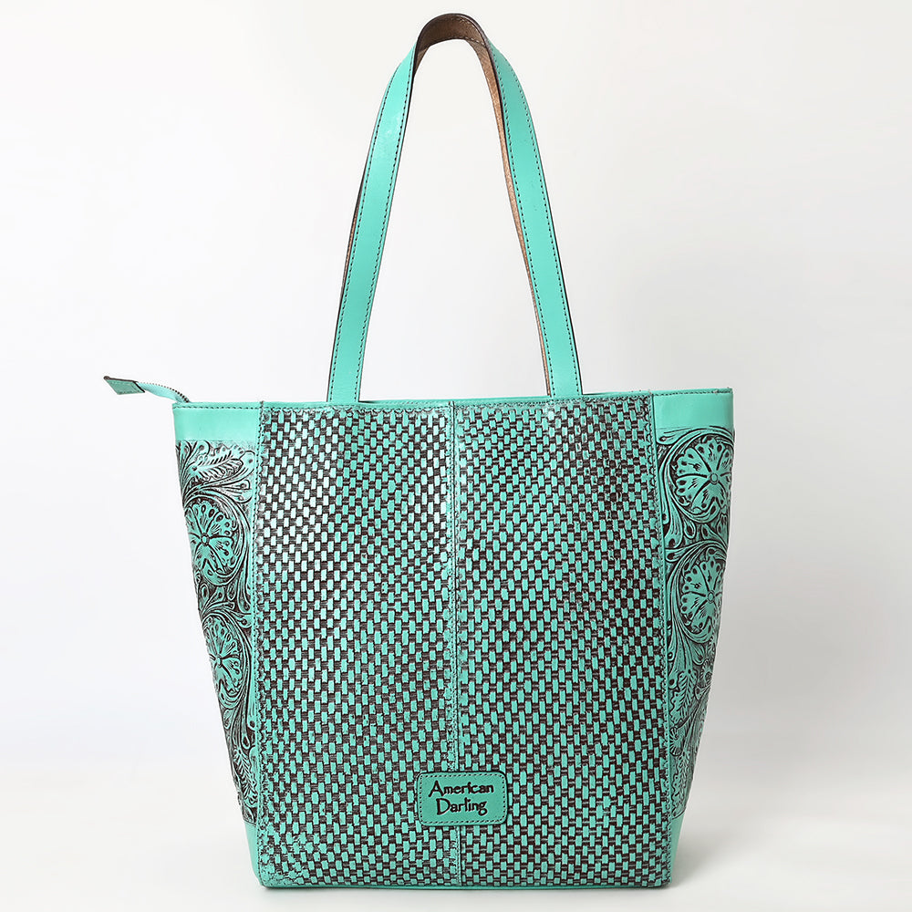 ADBGZ825 Hand-Tooled Leather Western Tote Bag - Large Floral Design