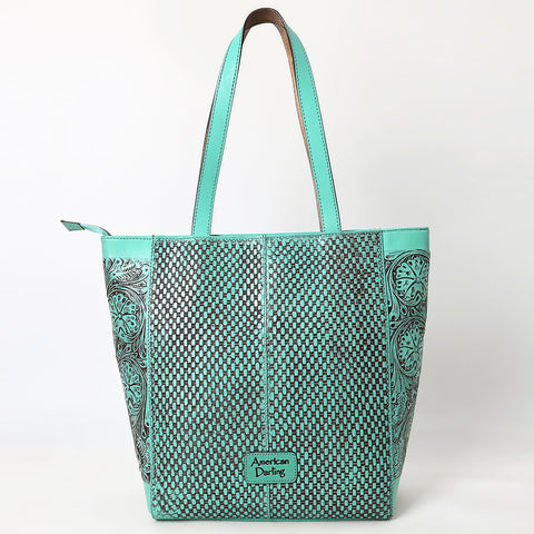 ADBGZ825 Hand-Tooled Leather Western Tote Bag - Large Floral Design