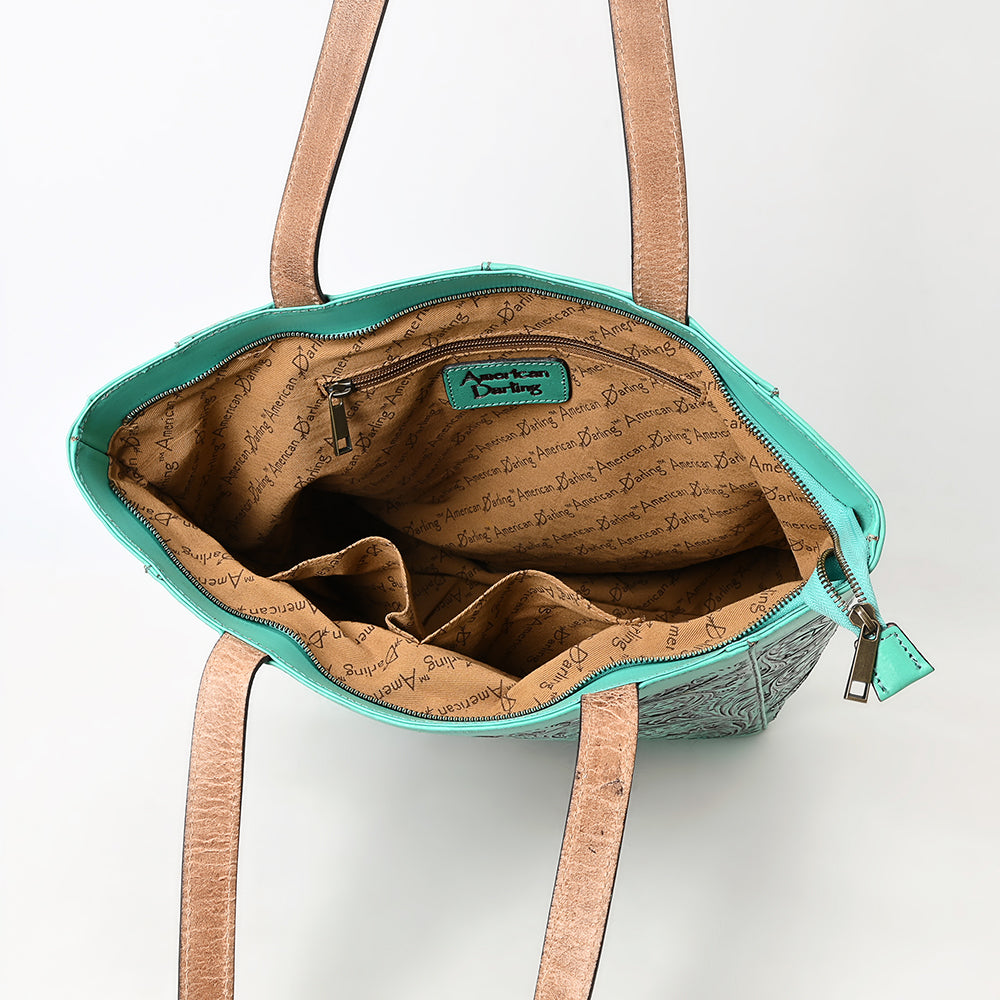 ADBGZ825 Hand-Tooled Leather Western Tote Bag - Large Floral Design