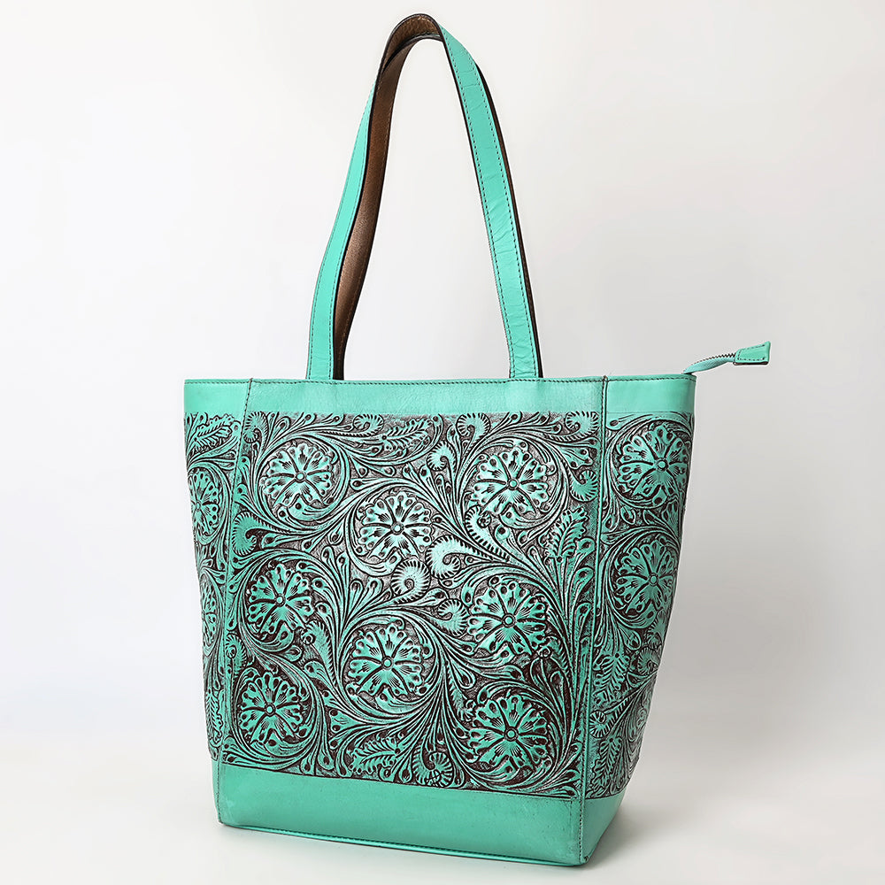 ADBGZ825 Hand-Tooled Leather Western Tote Bag - Large Floral Design