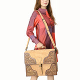 ADBG1436 Suede Leather Messenger Bag - Handtooled Floral Western Satchel