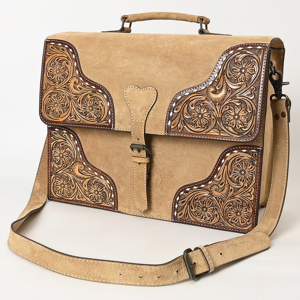 ADBG1436 Genuine suede Leather Messenger Bag - Handtooled Floral Western Satchel