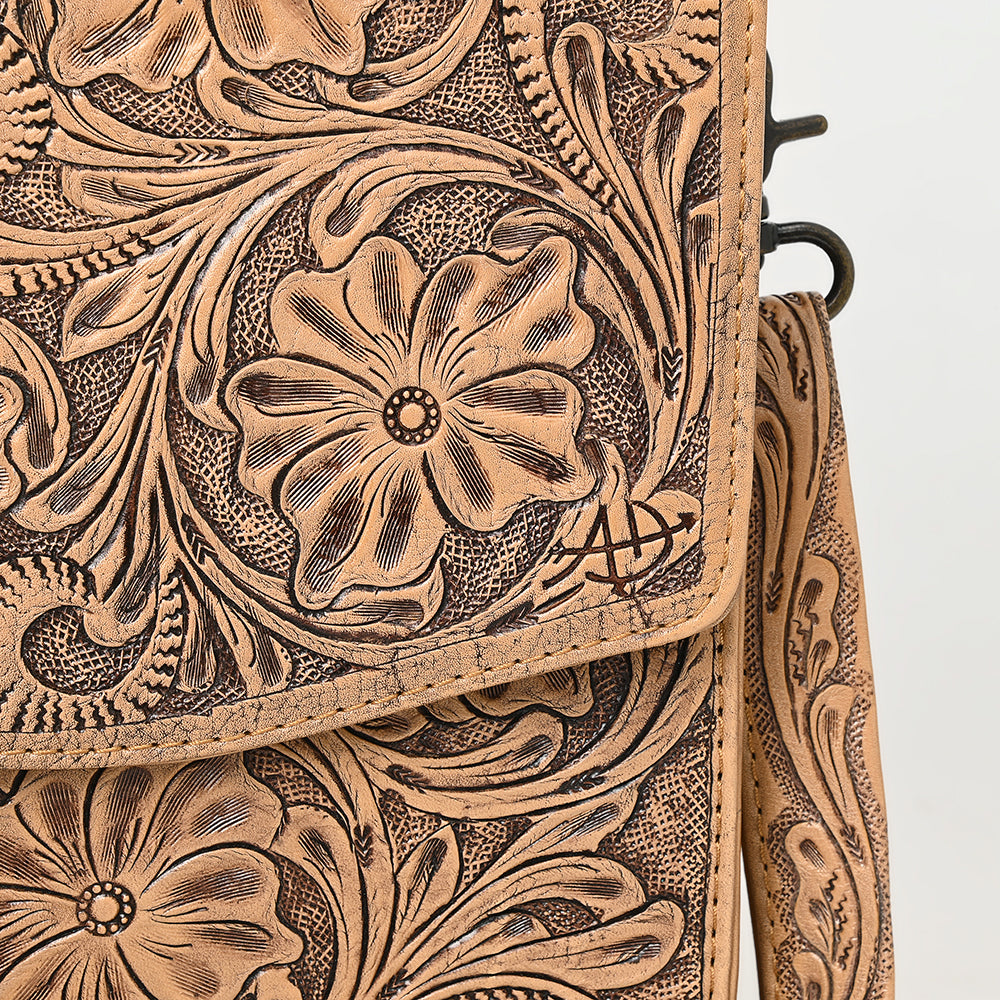 ADBG1437 Handtooled Leather Messenger Bag - Floral Carved Western Satchel