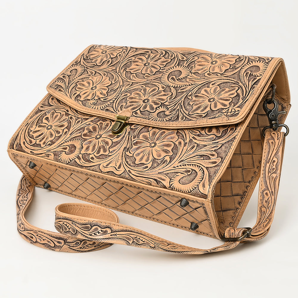 ADBG1437 Handtooled Leather Messenger Bag - Floral Carved Western Satchel