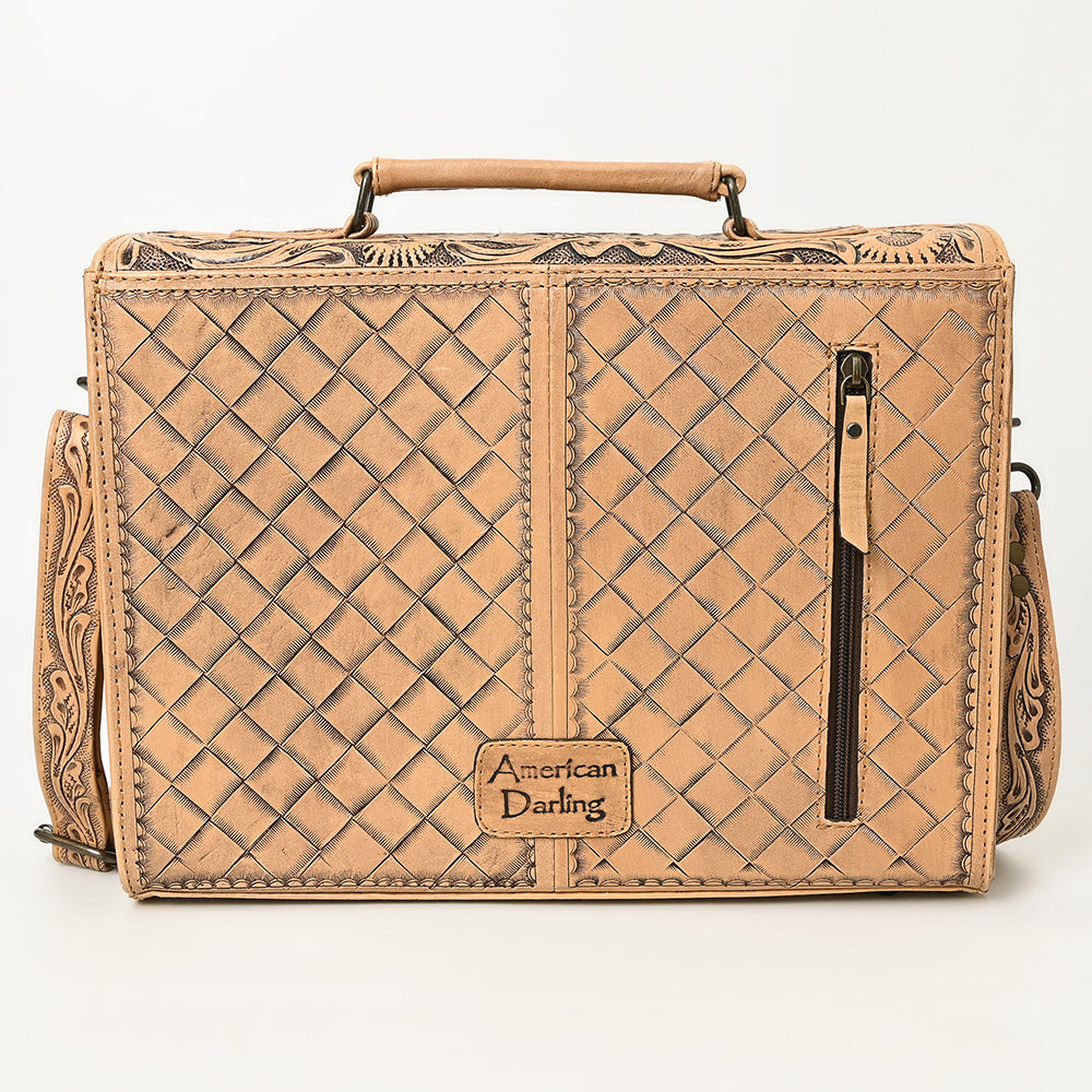 ADBG1437 Handtooled Leather Messenger Bag - Floral Carved Western Satchel