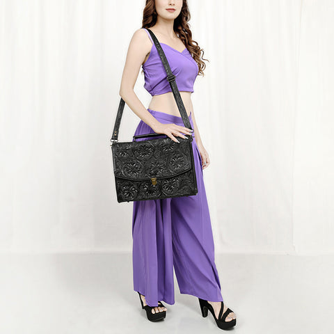 American Darling Western Hand-Tooled Leather Briefcase Bag ï¿½ Floral Carved Genuine Leather Work Bag