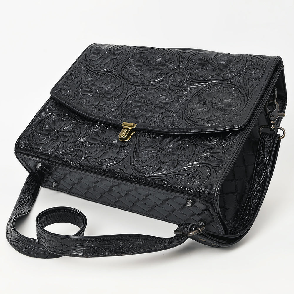 ADBG1437 Handtooled Leather Messenger Bag - Floral Carved Western Satchel
