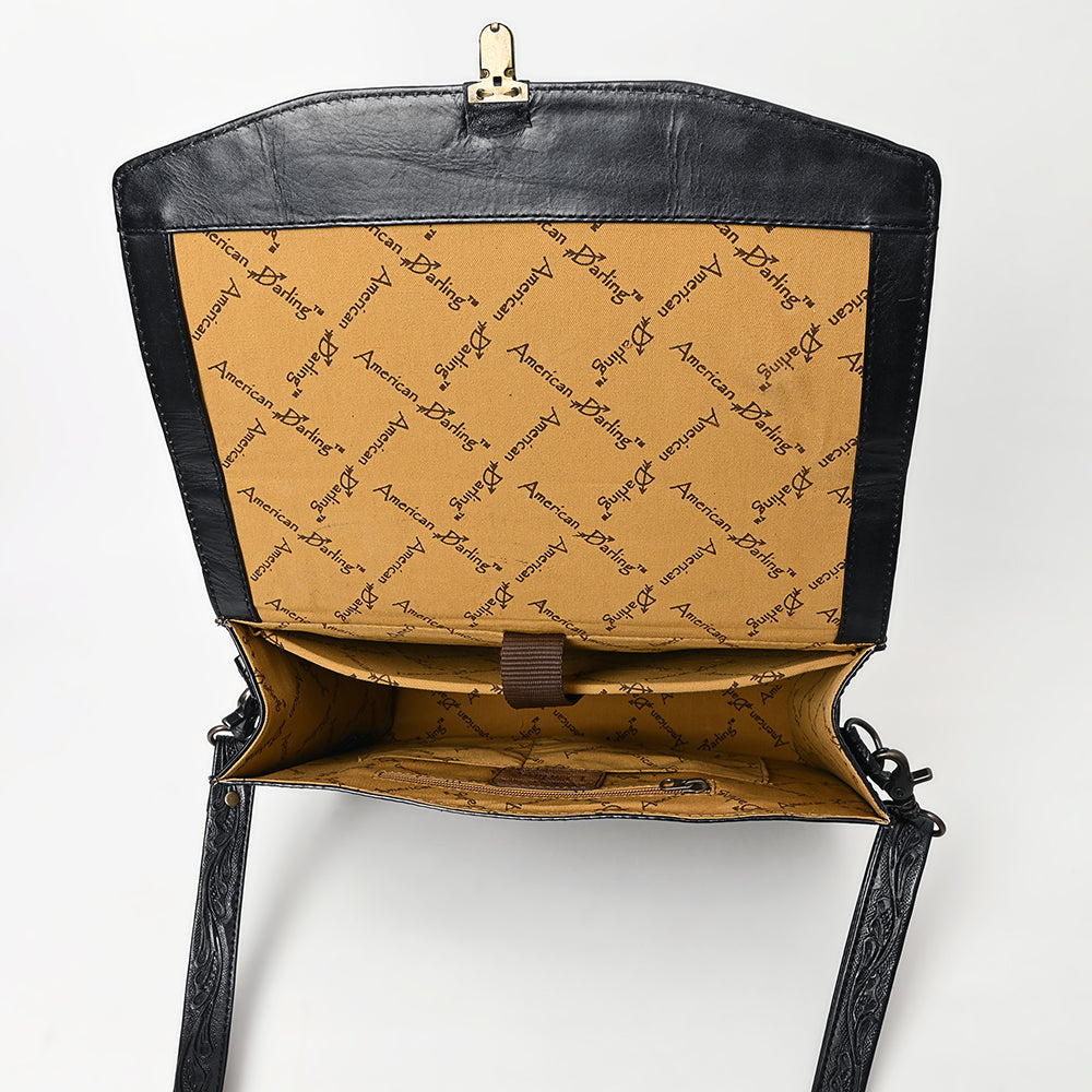 ADBG1437 Handtooled Leather Messenger Bag - Floral Carved Western Satchel