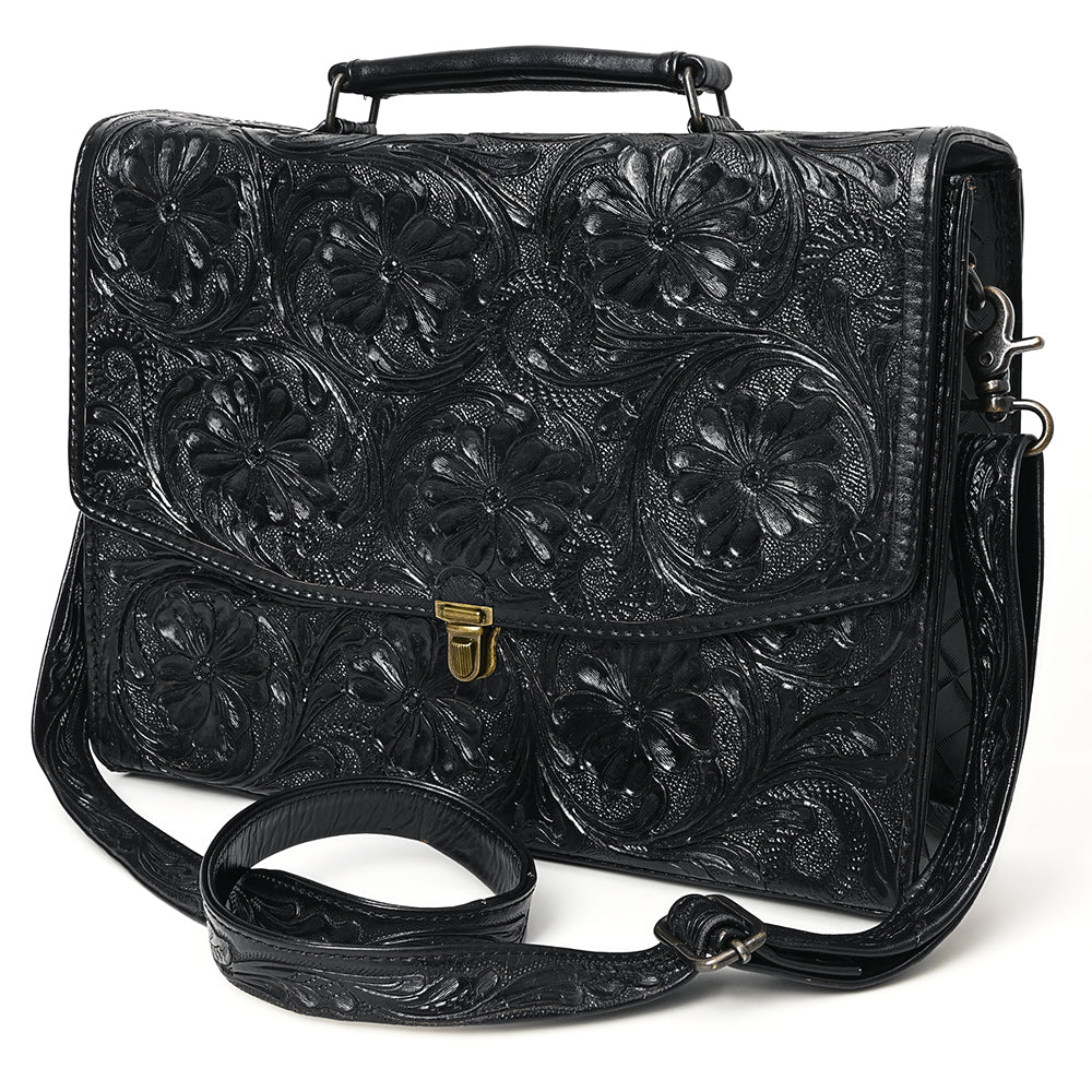 ADBG1437 Handtooled Leather Messenger Bag - Floral Carved Western Satchel
