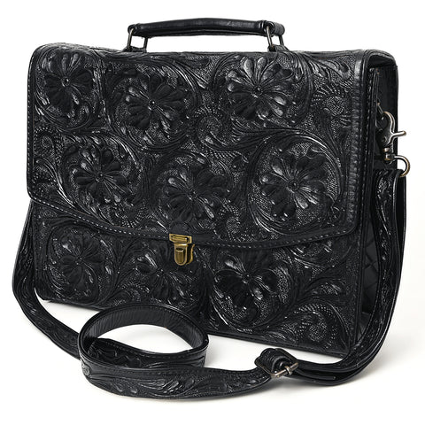 American Darling Western Hand-Tooled Leather Briefcase Bag ï¿½ Floral Carved Genuine Leather Work Bag