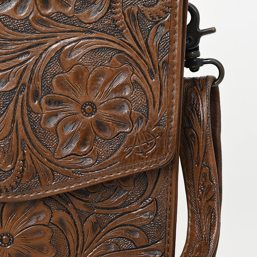 ADBG1437 Handtooled Leather Messenger Bag - Floral Carved Western Satchel