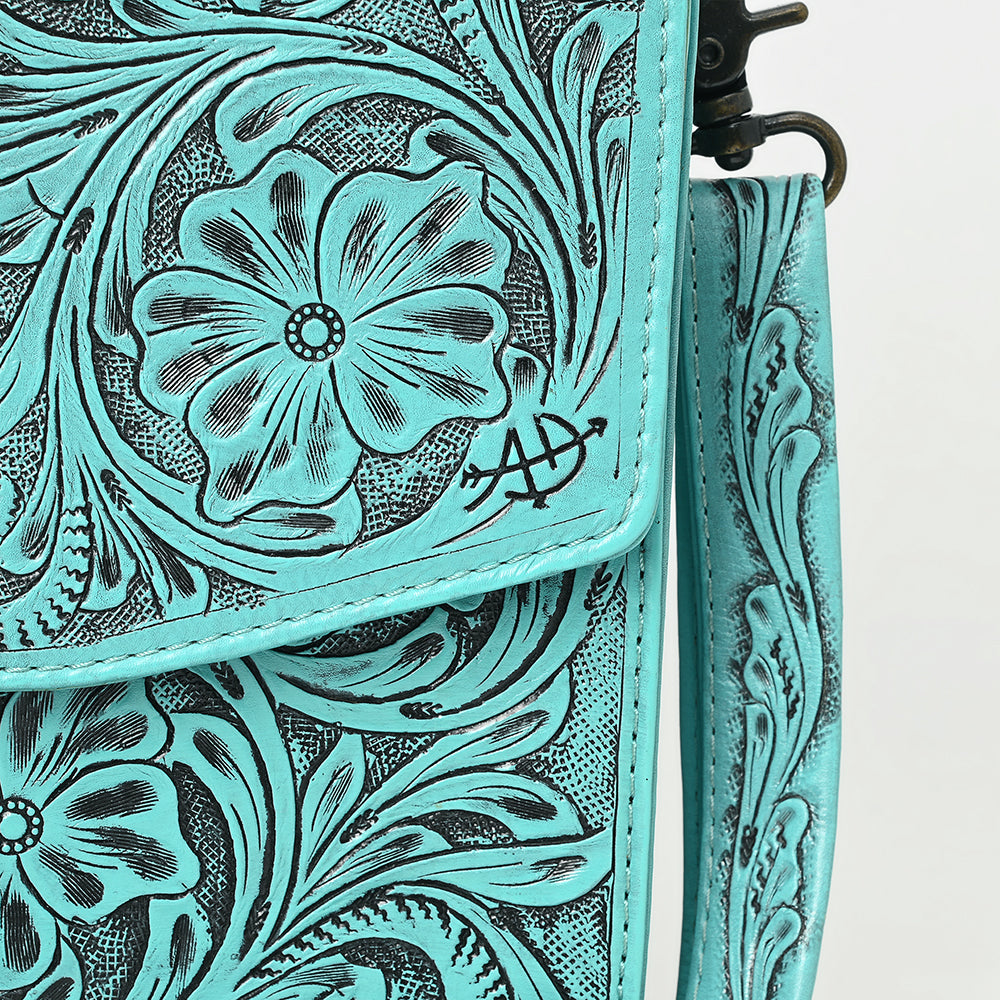 ADBG1437 Handtooled Leather Messenger Bag - Floral Carved Western Satchel