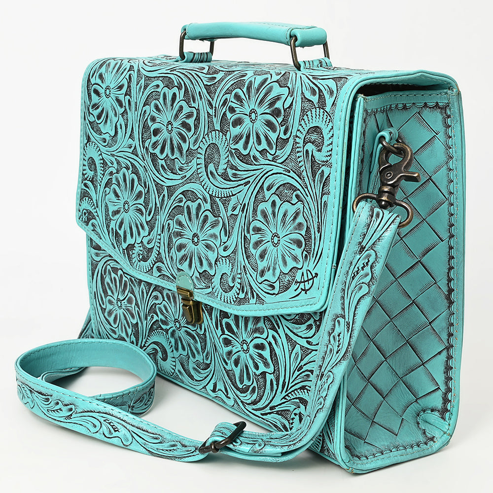 ADBG1437 Handtooled Leather Messenger Bag - Floral Carved Western Satchel
