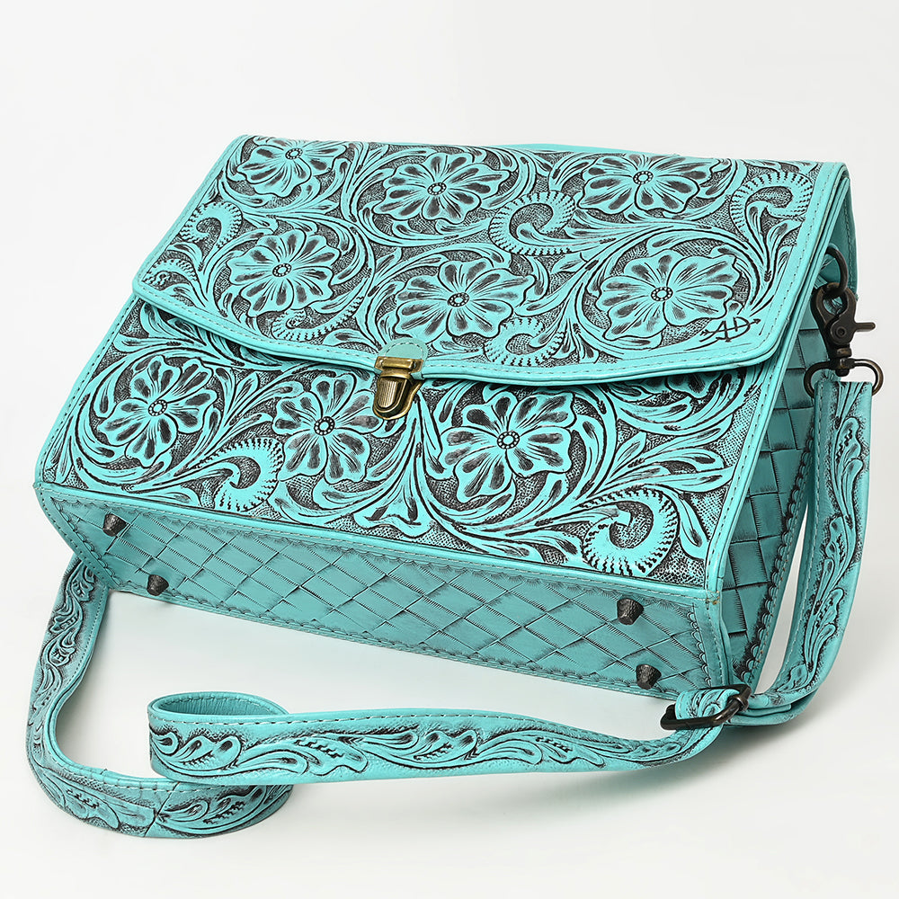 ADBG1437 Handtooled Leather Messenger Bag - Floral Carved Western Satchel