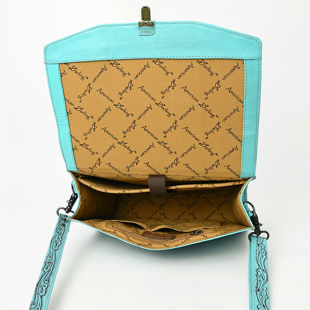 ADBG1437 Handtooled Leather Messenger Bag - Floral Carved Western Satchel