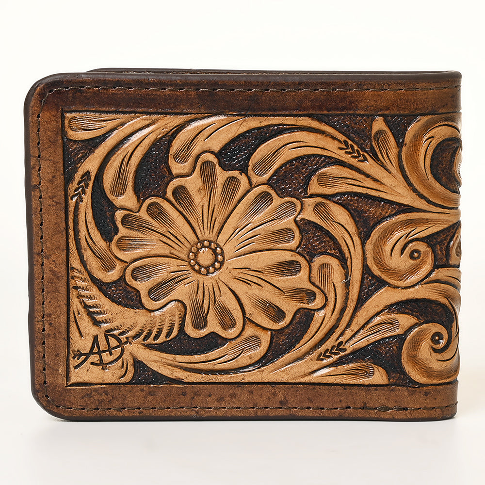 ADBG1438 Handtooled Leather Western Wallet - Floral Carved Bifold