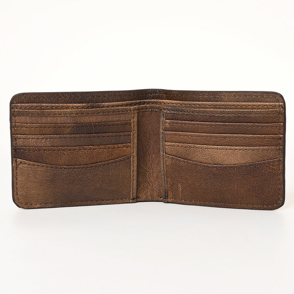ADBG1438 Handtooled Leather Western Wallet - Floral Carved Bifold