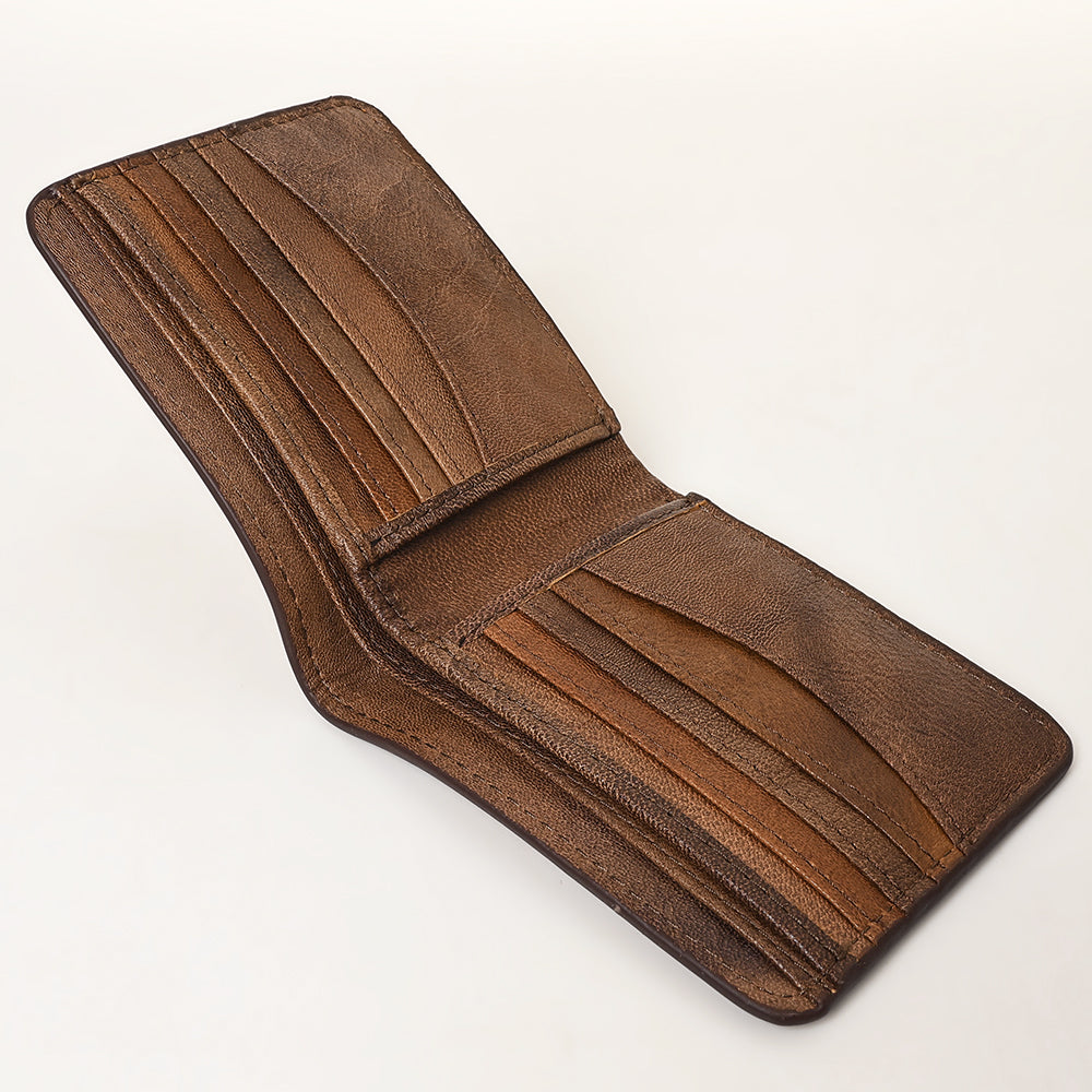 ADBG1438 Handtooled Leather Western Wallet - Floral Carved Bifold