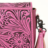 ADBG1439 Pink Hand Tooled Crossbody Genuine Western Fringes Leather Women Bag