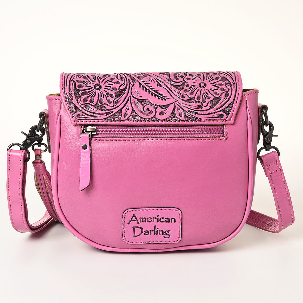 ADBG1439 Pink Hand Tooled Crossbody Genuine Western Fringes Leather Women Bag
