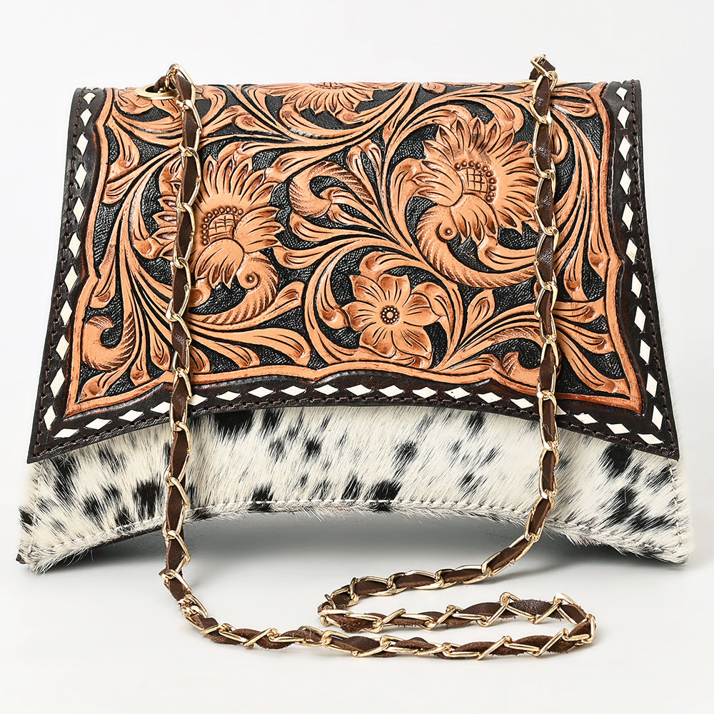 ADBGA536 American Darling Hand Tooled Leather & Cowhide Crossbody Bag Western Chain Strap Purse
