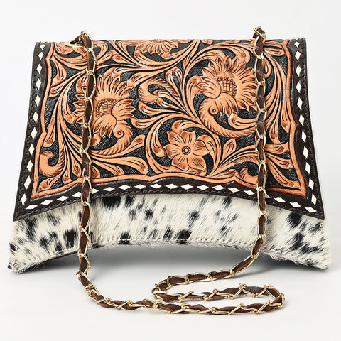 American Darling Western Leather Cross body Bag Hand Tooled Hair-On Cowhide