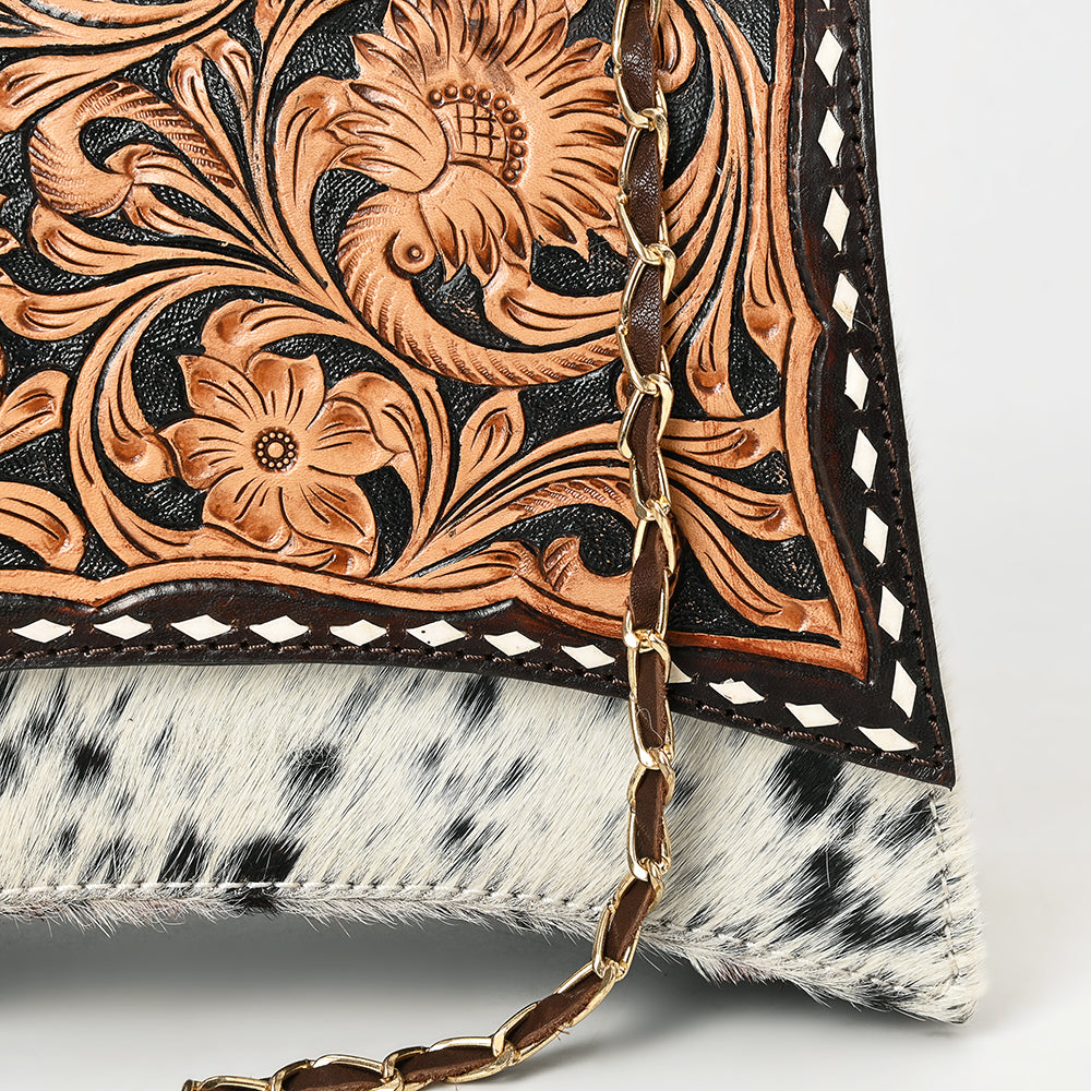 ADBGA536 American Darling Hand Tooled Leather & Cowhide Crossbody Bag Western Chain Strap Purse