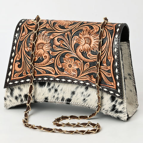 American Darling Western Leather Cross body Bag Hand Tooled Hair-On Cowhide
