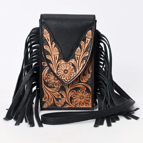 American Darling Western Leather Cell Phone Holder Hand Tooled Fringe