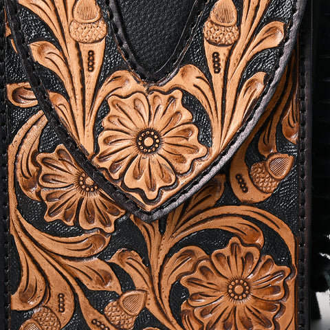 American Darling Western Leather Cell Phone Holder Hand Tooled Fringe