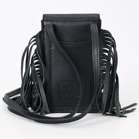 American Darling Western Leather Cell Phone Holder Hand Tooled Fringe