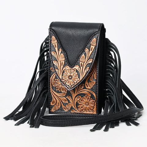 American Darling Western Leather Cell Phone Holder Hand Tooled Fringe