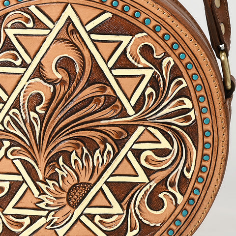 American Darling Western Leather Canteen Bag Hand Tooled Floral Carved Purse