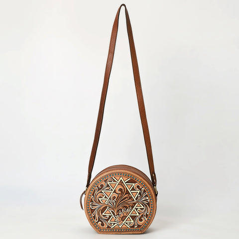 American Darling Western Leather Canteen Bag Hand Tooled Floral Carved Purse