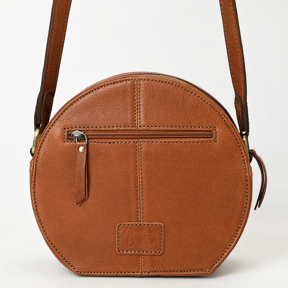 ADBGA538 American Darling Hand Tooled Genuine Leather Canteen Bag with Turquoise Studs Western Crossbody