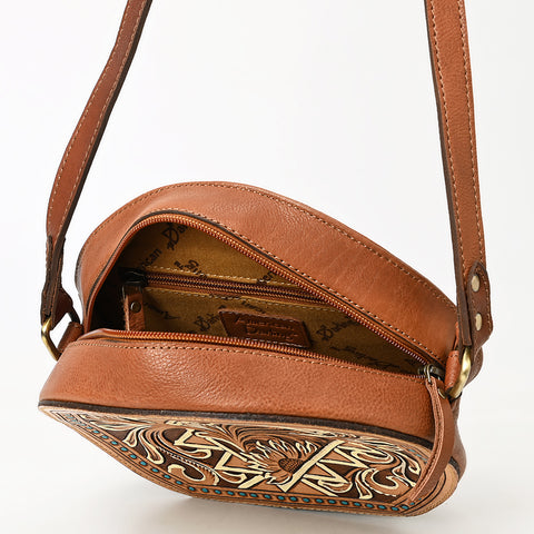 American Darling Western Leather Canteen Bag Hand Tooled Floral Carved Purse