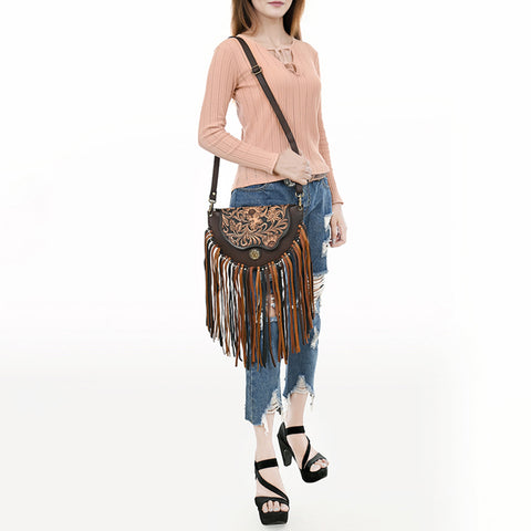 American Darling Western Leather Small Cross body Bag Hand Tooled Floral