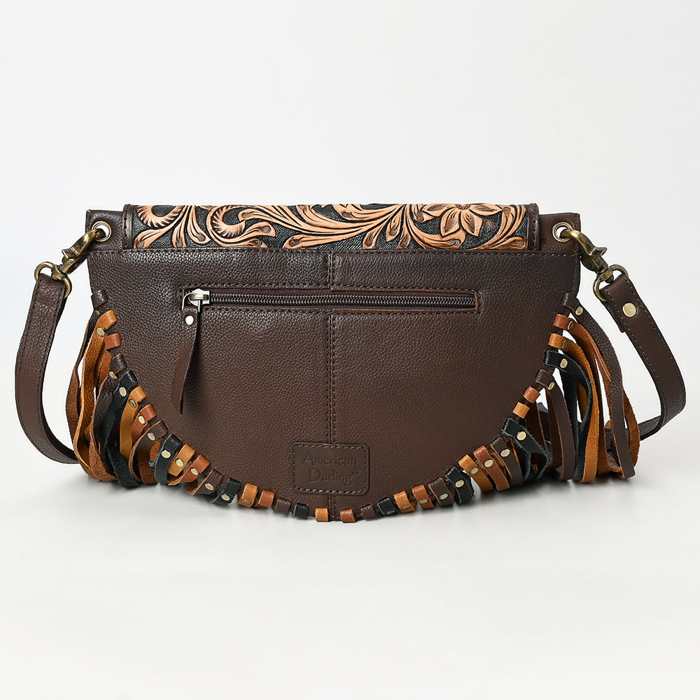 ADBGA540 American Darling Hand Tooled Leather Crossbody Bag with Multi-Tone Fringe & Western Floral Design
