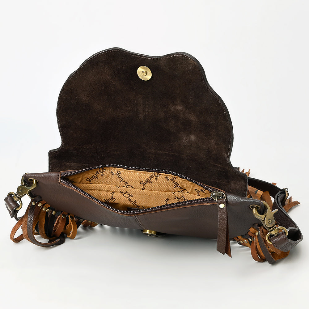 ADBGA540 American Darling Hand Tooled Leather Crossbody Bag with Multi-Tone Fringe & Western Floral Design
