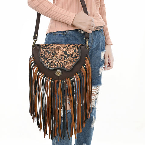 American Darling Western Leather Small Cross body Bag Hand Tooled Floral