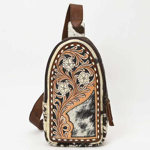 American Darling Hand Tooled Leather Hair-On Cowhide Sling Bag