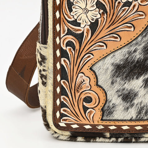 American Darling Hand Tooled Leather Hair-On Cowhide Sling Bag