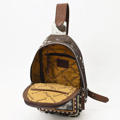 American Darling Hand Tooled Leather Hair-On Cowhide Sling Bag
