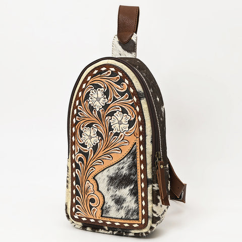 American Darling Hand Tooled Leather Hair-On Cowhide Sling Bag