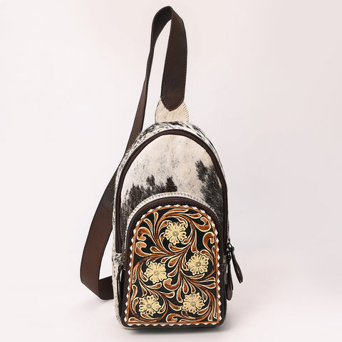 American Darling Hand Tooled Floral Leather & Hair-On Cowhide Sling Bag