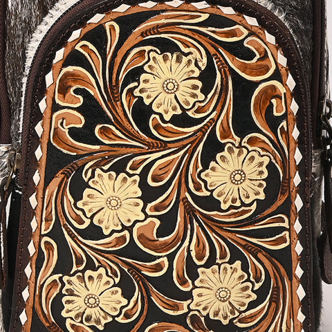 American Darling Hand Tooled Floral Leather & Hair-On Cowhide Sling Bag