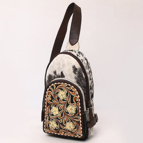 American Darling Hand Tooled Floral Leather & Hair-On Cowhide Sling Bag