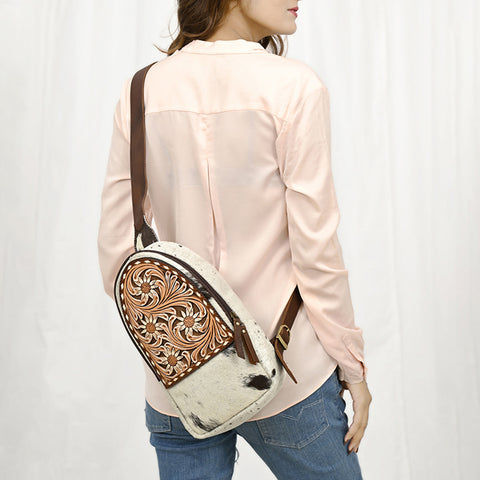 American Darling Hair-On Cowhide Hand Tooled Leather Sling Bag