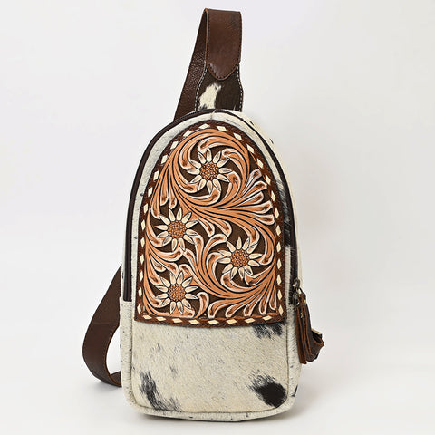 American Darling Hair-On Cowhide Hand Tooled Leather Sling Bag